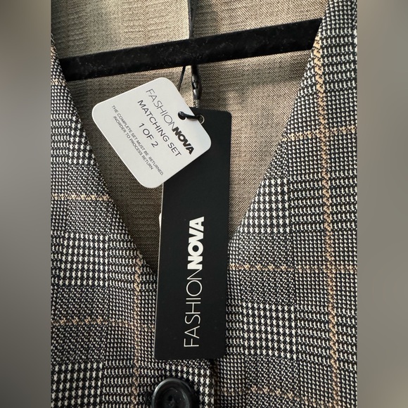 Fashion Nova Office Romance Plaid Vest Pant Set - Black/combo - Picture 5 of 15